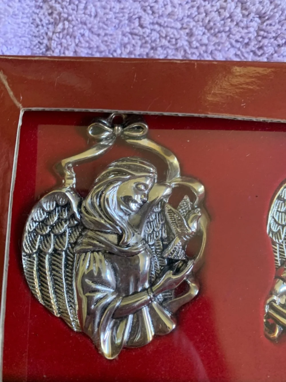 New in Box Gotham Set of 9 Silvertone Christmas Ornaments
